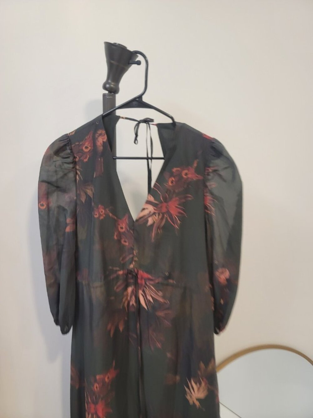 All Saints Rosi Nila Dark Khaki Green Tiered V-neck Midi Dress Size 4 US New - Picture 3 of 9
